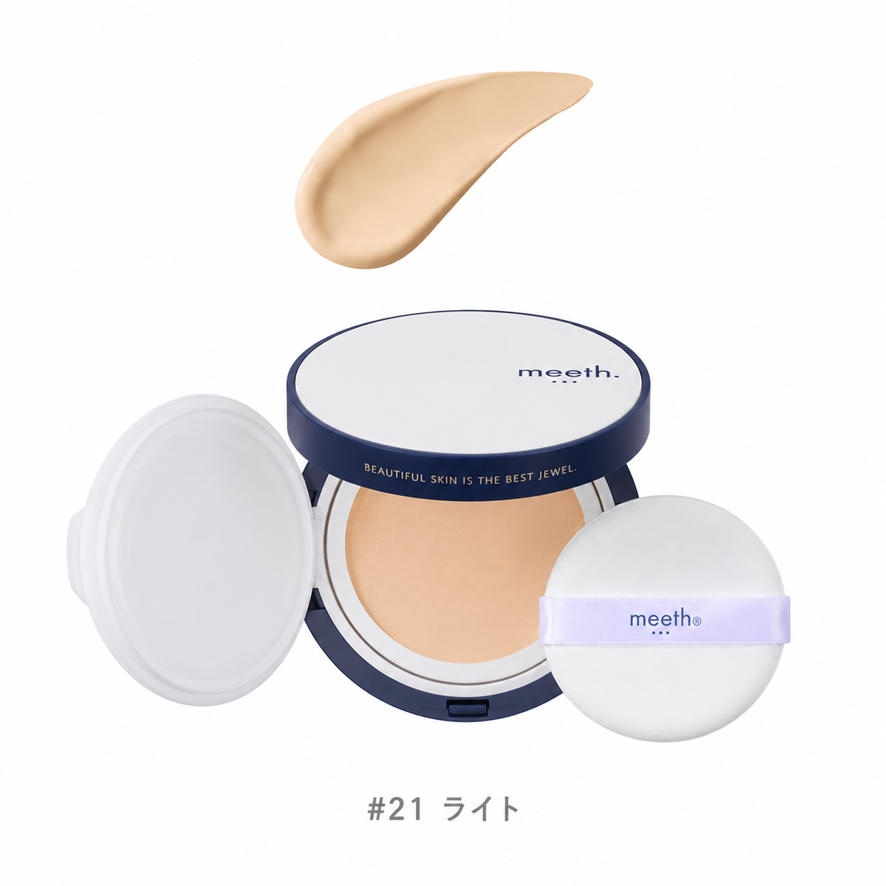 Meeth 3 Dot Holistic Mesh Cushion Foundation open compact with puff